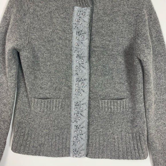 Garnet Hill Womens 100% Lambswool Cardigan Medium Grey Mock Neck Beading *Read - Picture 4 of 14